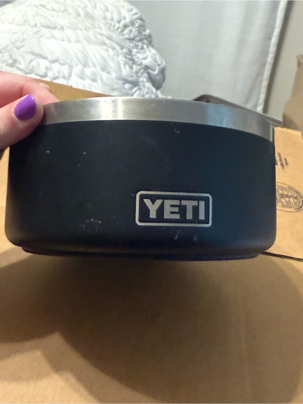 Yeti Black Stainless Steel Pet Bowl with Silver Rim